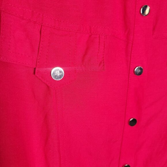 Ashley Stewart Women's 20W Linen Rayon Button Front Tie Waist Dress pink - Picture 3 of 4